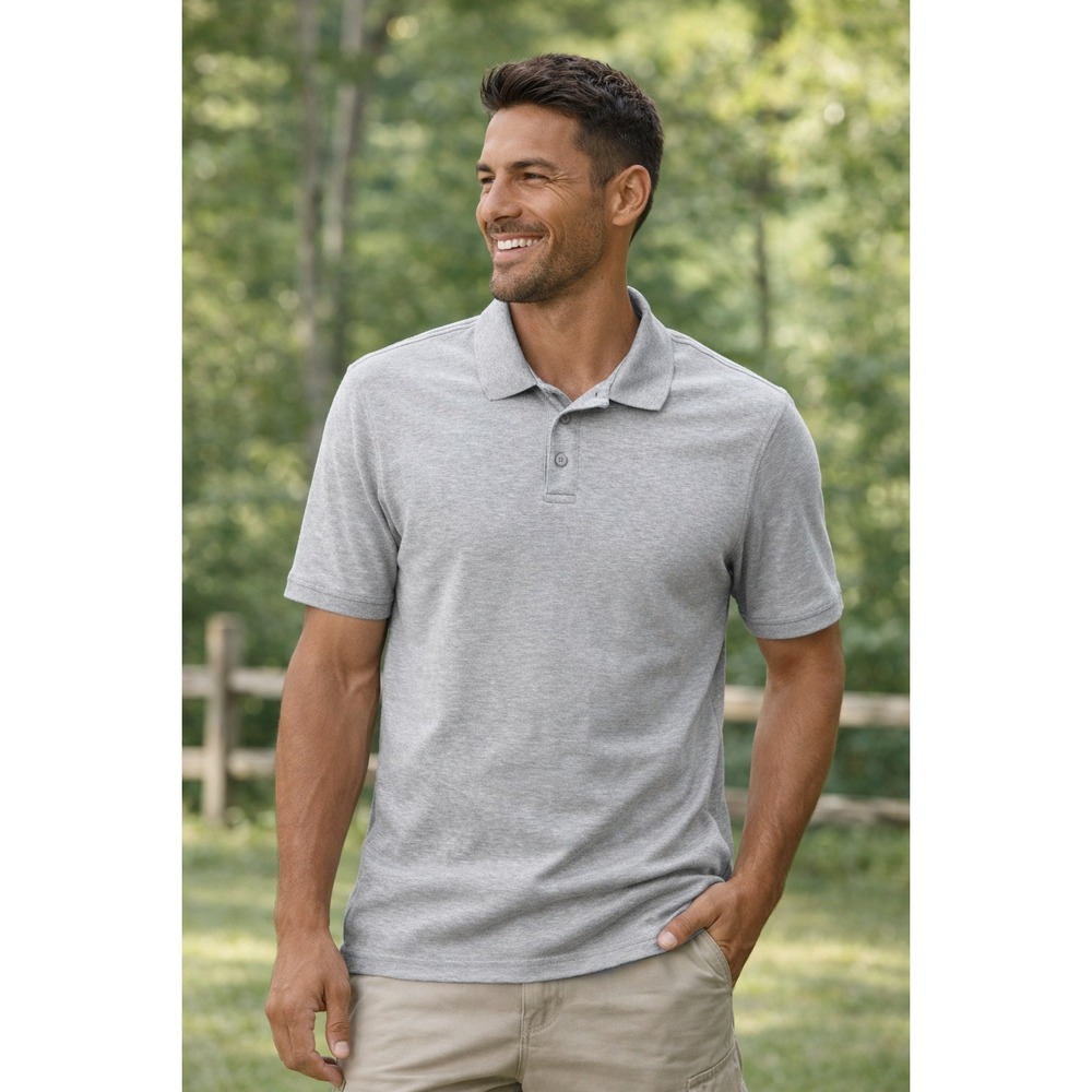 L.L. Bean Mens Pima Cotton Polo Shirt‎ Gray Medium Made in Peru Classic Casual
